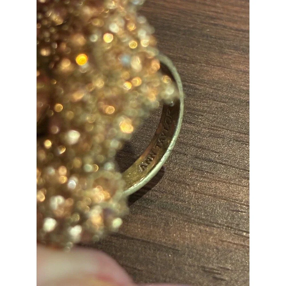Ann Taylor Gold Flower Statement Ring Size 7 Rhinestone Pave Cocktail Large